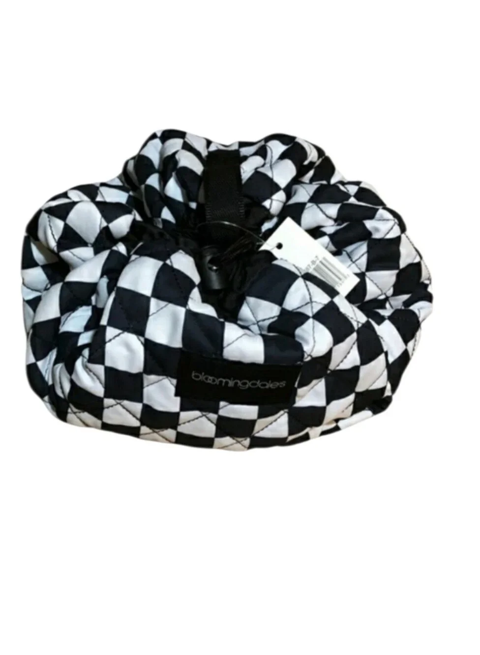 NWT Bloomingdales Black And White Checkered Makeup Toiletry Pouch Travel Bag
